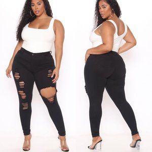 Fashion Nova Black Distressed Jeans Size 15